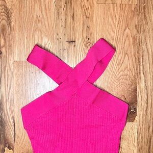 Aritzia Hot Pink Ribbed Cropped Tank with Crisscross Straps